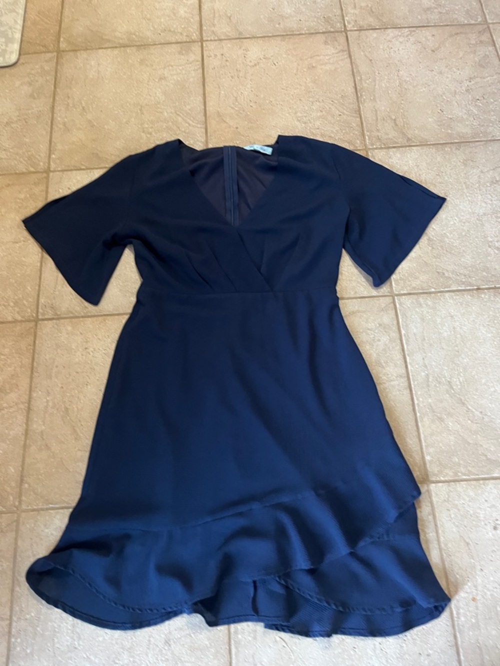 She + Sky Navy High-Low V-Neck Ruffle Dress